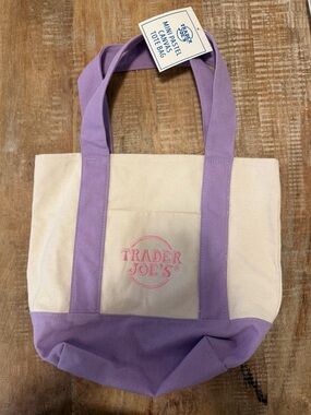 Lavender Trader Joe’s mini canvas tote. NWT